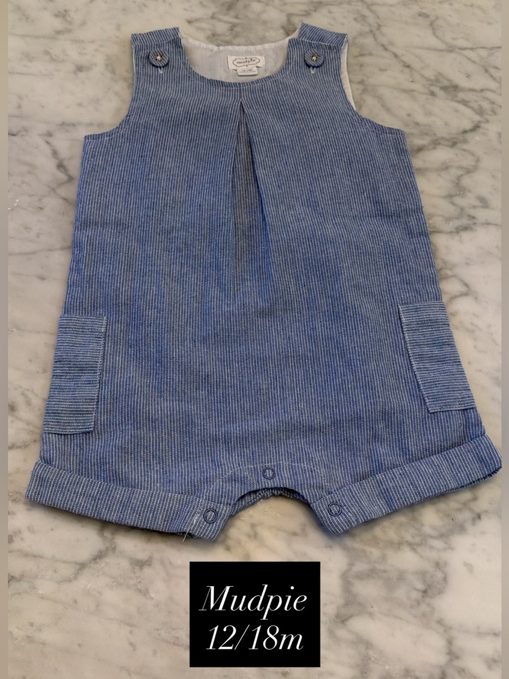 Mud Pie Blue Pinstriped Infant Shortall